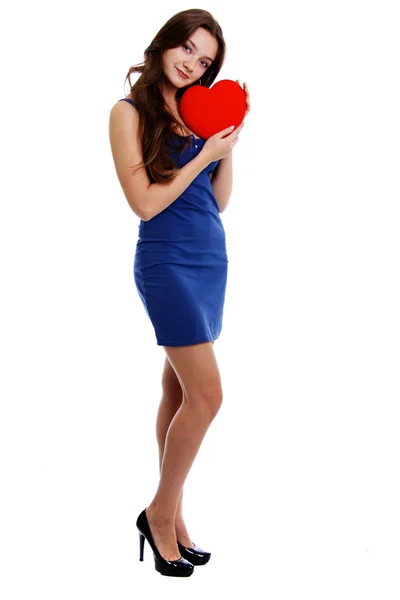 Young woman holding red heart — Stock Photo, Image