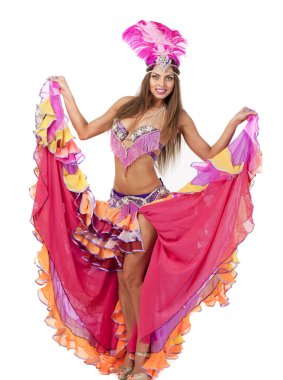 Güzel karnaval dansçı, kostüm şaşırtıcı 