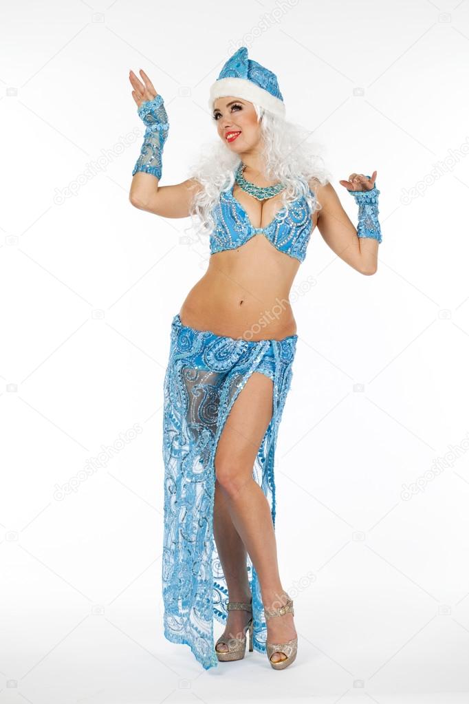 Young beautiful woman dressed as Russian Snow Maiden