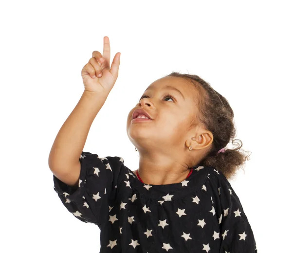 Niña africana señalando su dedo hacia arriba — Foto de Stock