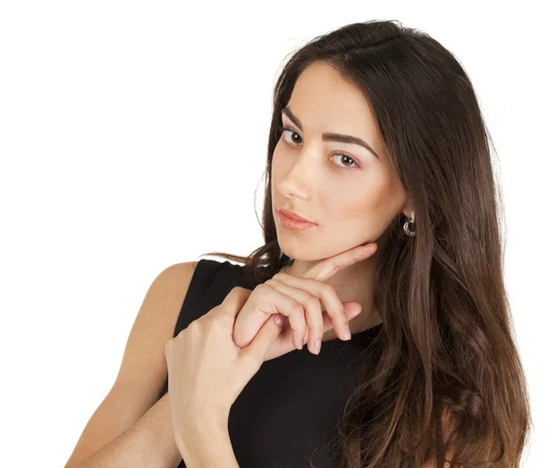 Retrato de mujer casual joven aislado sobre fondo blanco — Foto de Stock