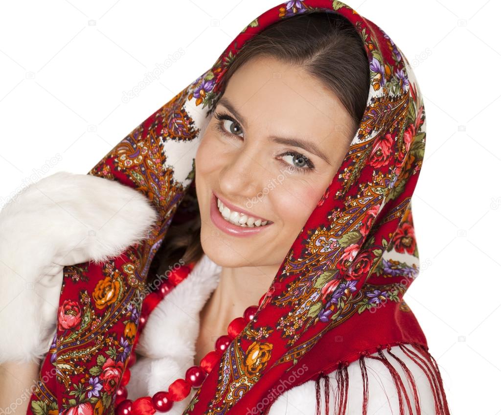 Beauty woman in the national patterned shawl