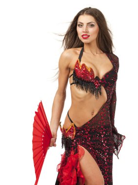 kırmızı bir elbiseyle dans kadın geleneksel İspanyol flamenko dansçısı