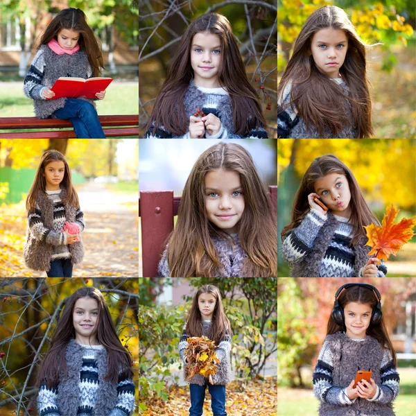 拼贴，秋天美丽的小女孩 — 图库照片