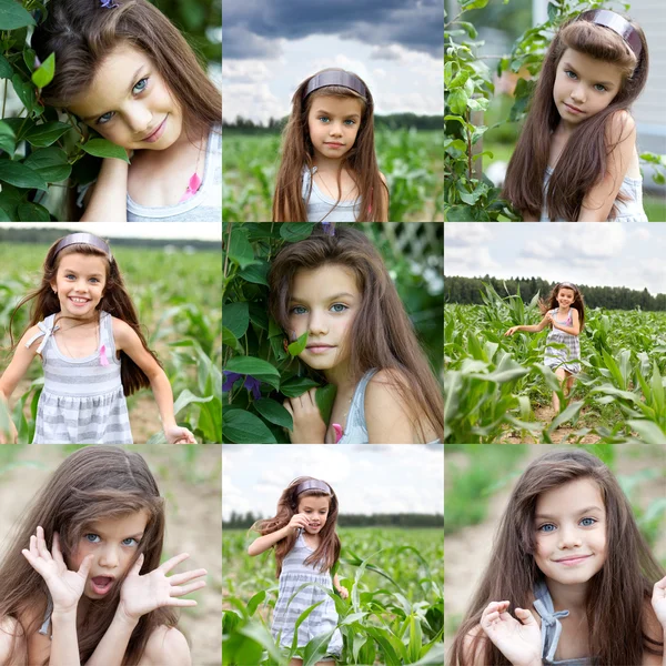 Colagem, menina feliz no campo de milho — Fotografia de Stock