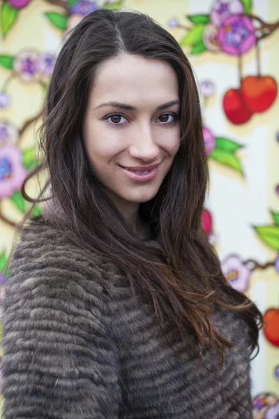 Young beautiful woman in stylish mink coat — Stock Photo, Image