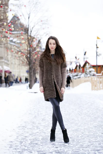 Young beautiful woman in stylish mink coat — Stock Photo, Image