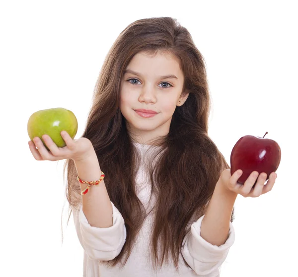 작은 소녀 지주 두 사과 — 스톡 사진