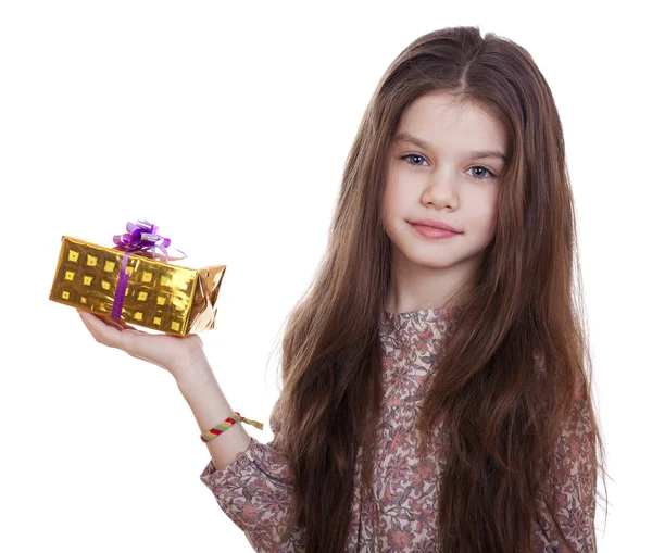 Happy little girl with gift box — Zdjęcie stockowe