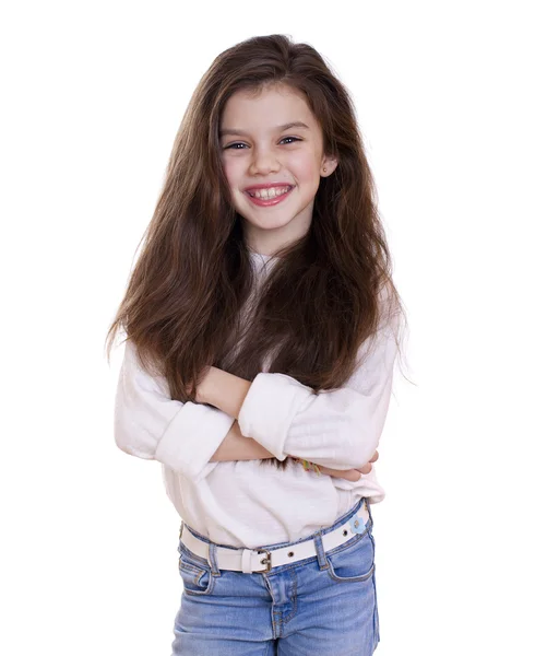 Retrato de una niña encantadora sonriendo a la cámara — Foto de Stock