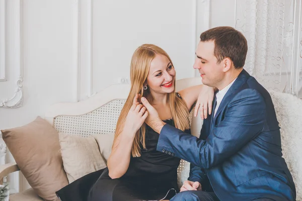 Loving couple in the studio Christmas — Stock Photo, Image