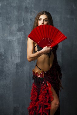 kırmızı bir elbiseyle dans kadın geleneksel İspanyol flamenko dansçısı