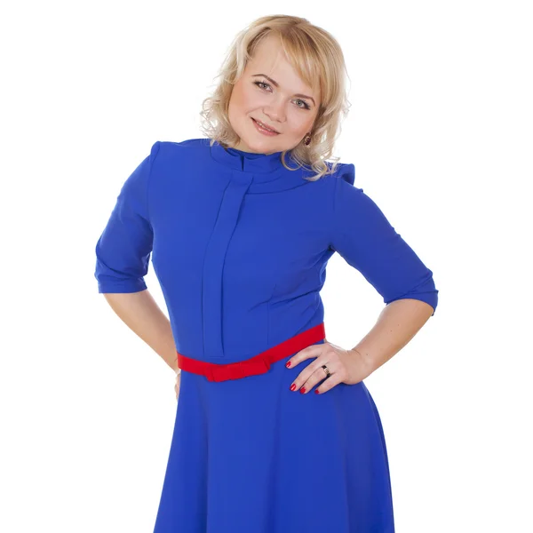 Blonde woman portrait in blue dress — Stock Photo, Image