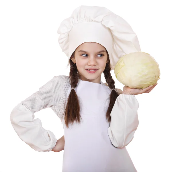 Cooking and people concept - smiling little girl in cook hat — Stock Photo, Image