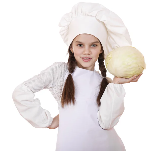 Cooking and people concept - smiling little girl in cook hat — Stock Photo, Image