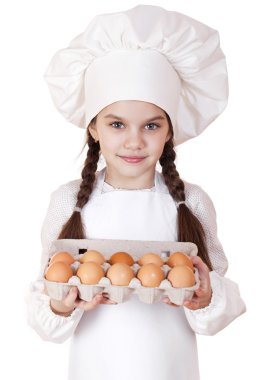 Örneğin kutu çiğ tutan bir Beyaz önlük, küçük bir kız portresi