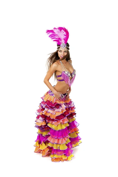 Güzel karnaval dansçı, kostüm şaşırtıcı — Stok fotoğraf