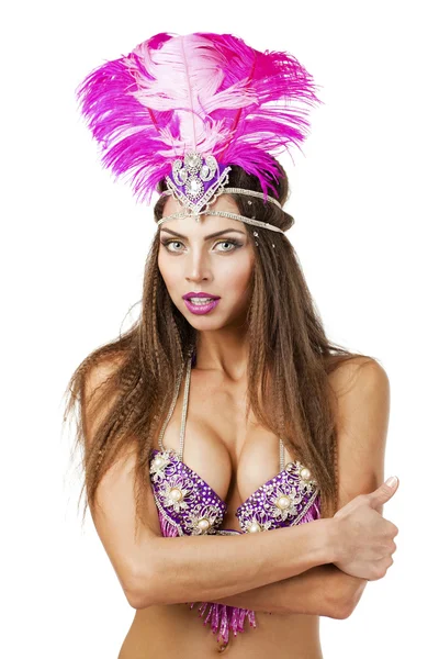 Schöne Karnevalstänzerin, tolles Kostüm — Stockfoto