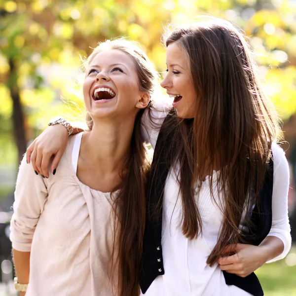 Due ragazze gemelle allegre, in strada — Foto Stock