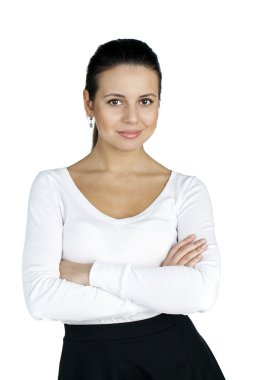Güzel bir genç kız, beyaz arka plan üzerinde izole portresi