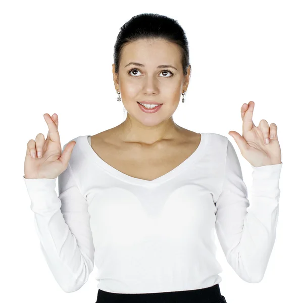 Young Woman With Crossed Fingers — Stock Photo, Image