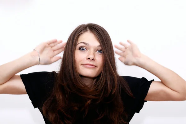 Primo piano ritratto di una giovane donna felice — Foto Stock