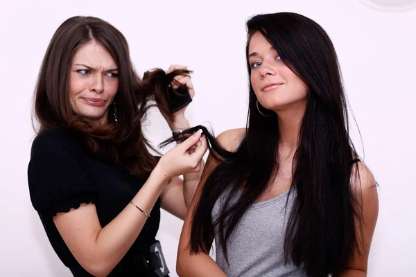 Couple women - brown hair against the brunette — Stock Photo, Image