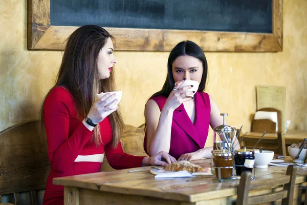 Duas jovens mulheres almoçando juntas — Fotografia de Stock