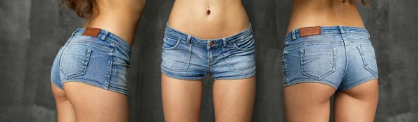 Krásná žena tělo v denim jeans kraťasy — Stock fotografie