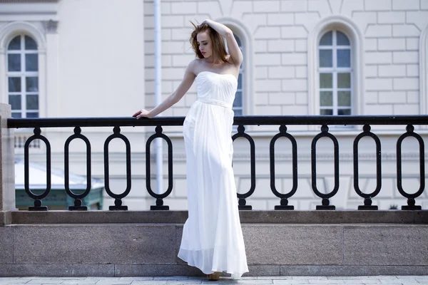 Full length portrait of beautiful model woman with long legs wea — Stock Photo, Image