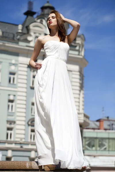 Full length portrait of beautiful model woman with long legs wea — Stock Photo, Image