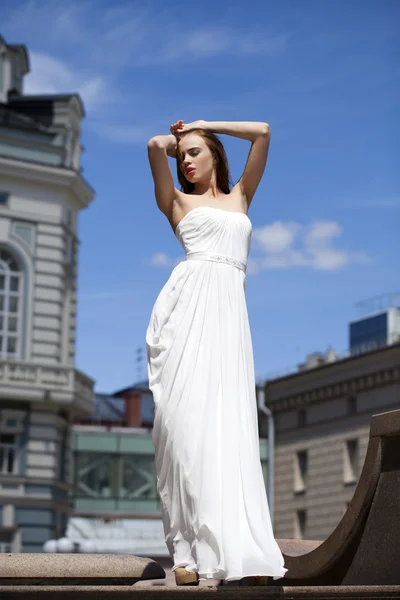 Full length portrait of beautiful model woman with long legs wea — Stock Photo, Image