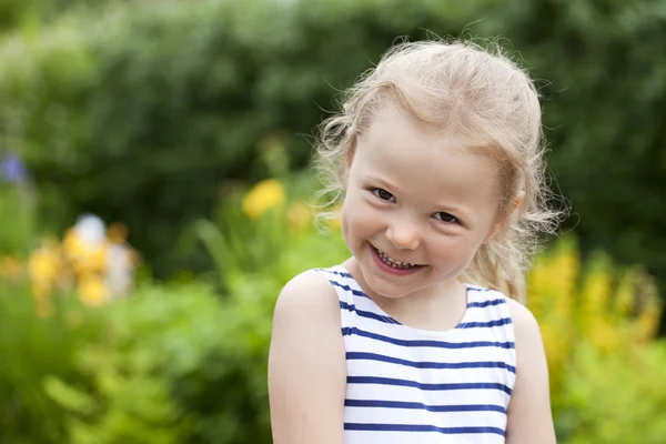 Close up portrait of a six year little girl, against background — Stock Photo, Image