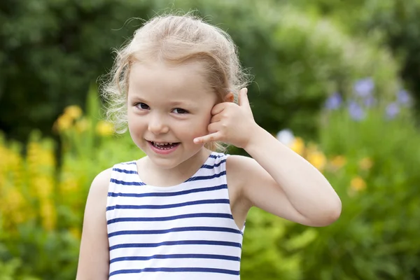 Call Me, Little Girl making a call me gesture — Stock Photo, Image
