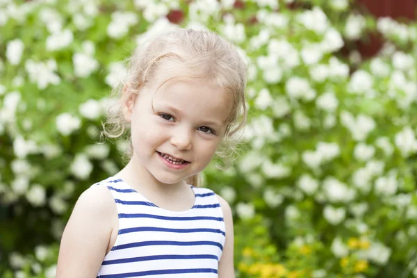 Close up portrait of a six year little girl, against background — Stock Photo, Image