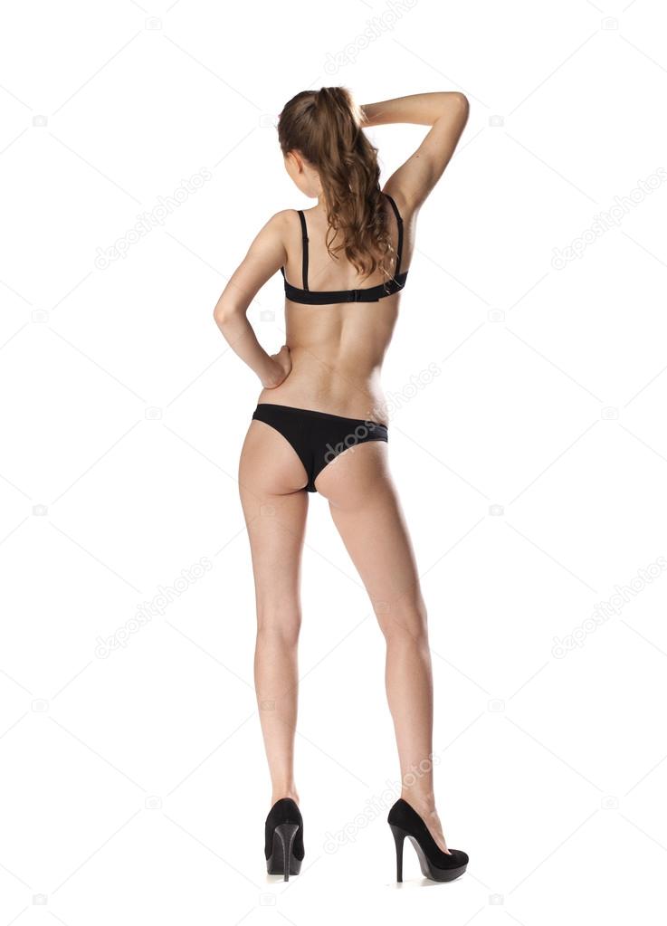 Beautiful full body brunette beauty woman in sexy underwear