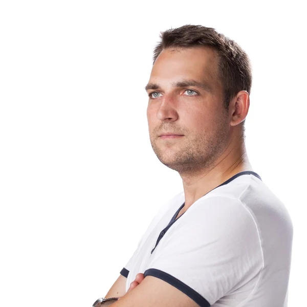 Retrato de hombre casual joven aislado sobre fondo blanco — Foto de Stock