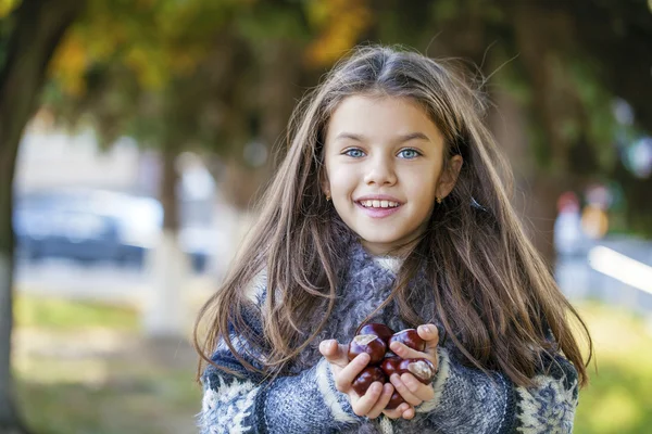 Menina bonita no parque de outono — Fotografia de Stock