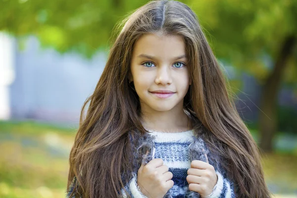 Beautifal liten flicka i parken hösten — Stockfoto