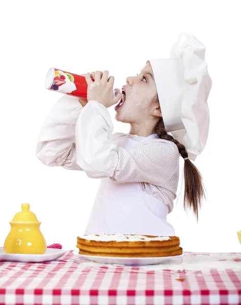 Cooking and people concept - smiling little girl in cook hat — Stock Photo, Image