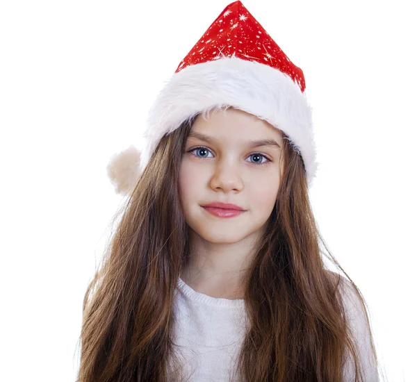 Kleines Mädchen an Weihnachten isoliert in weiß — Stockfoto