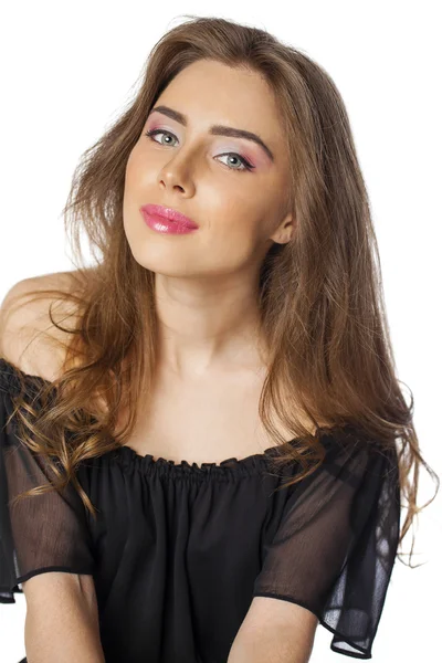Krásná bruneta dívka s účes a make-upu — Stock fotografie