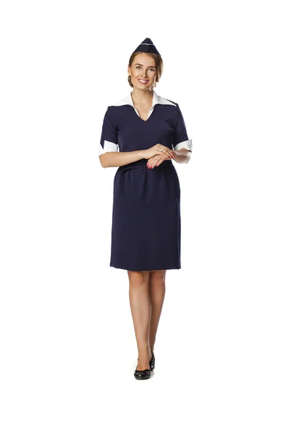 Beautiful smiling stewardess isolated on a white background — Stock Photo, Image