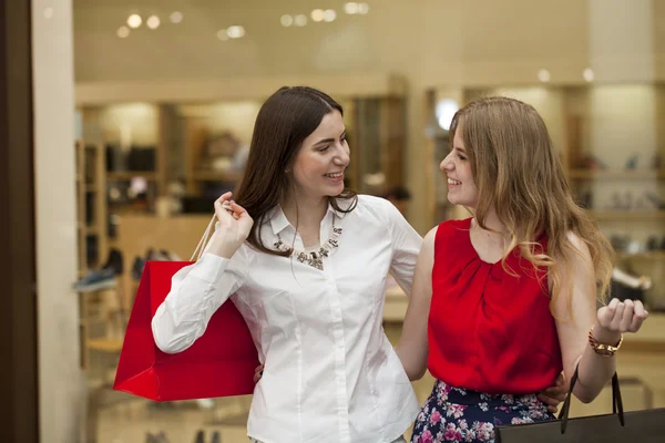 Zwei Freundinnen mit Einkaufstaschen — Stockfoto