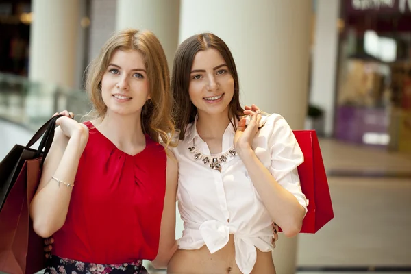 Two girlfriends with shopping bags — Stock Photo, Image