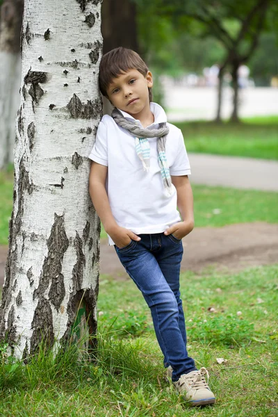 Full-length portrait of a little boy in the summer park — Stock Photo, Image