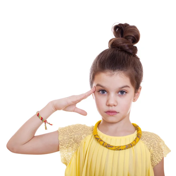 Teenager salutes, his hand on his head — Stock Photo, Image