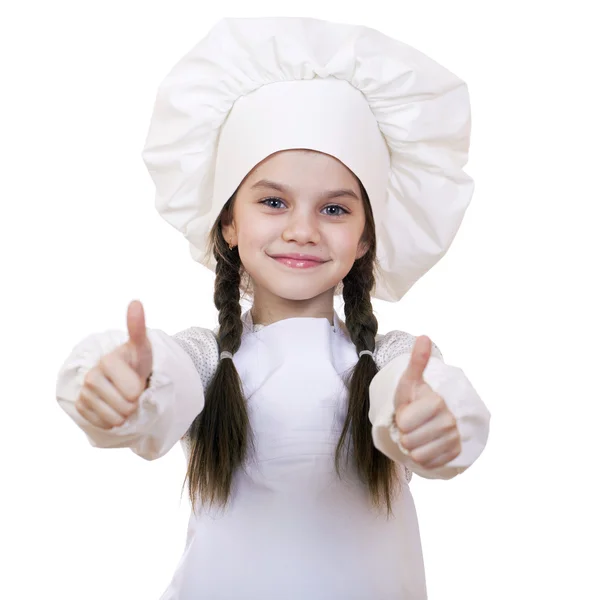 Cooking and people concept - smiling little girl in cook hat — Stock Photo, Image