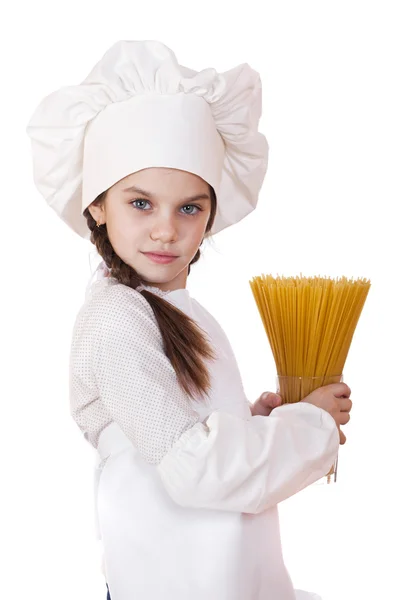 Cooking and people concept - smiling little girl in cook hat — Stock Photo, Image