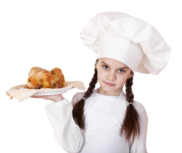 Főzés, és az emberek koncepció - mosolygós kislány szakács sapka — Stock Fotó